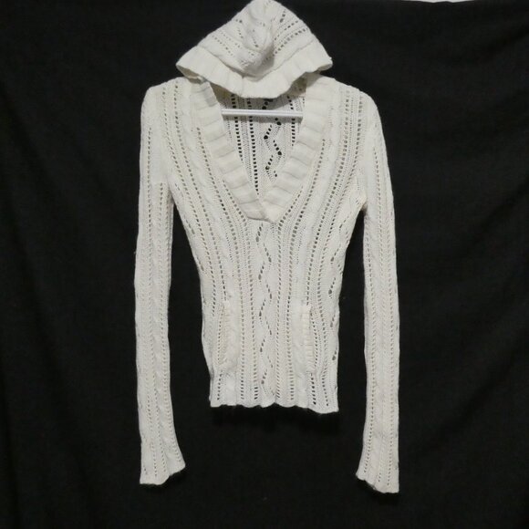 AMERICAN EAGLE OUTFITTERS | medium | Hooded White Knitted Lace Sweater W Pockets - Picture 1 of 16